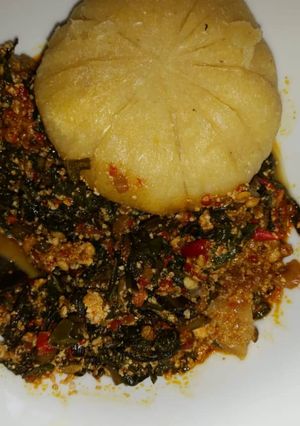 A picture of Egusi with ugu soup.