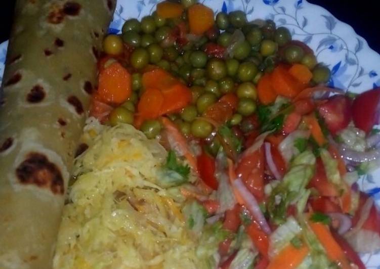 Recipe of Quick Chapati served with peas and veges