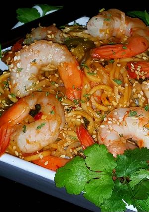 A picture of Mike's Spicy Thai Sobe Shrimp Noodles.
