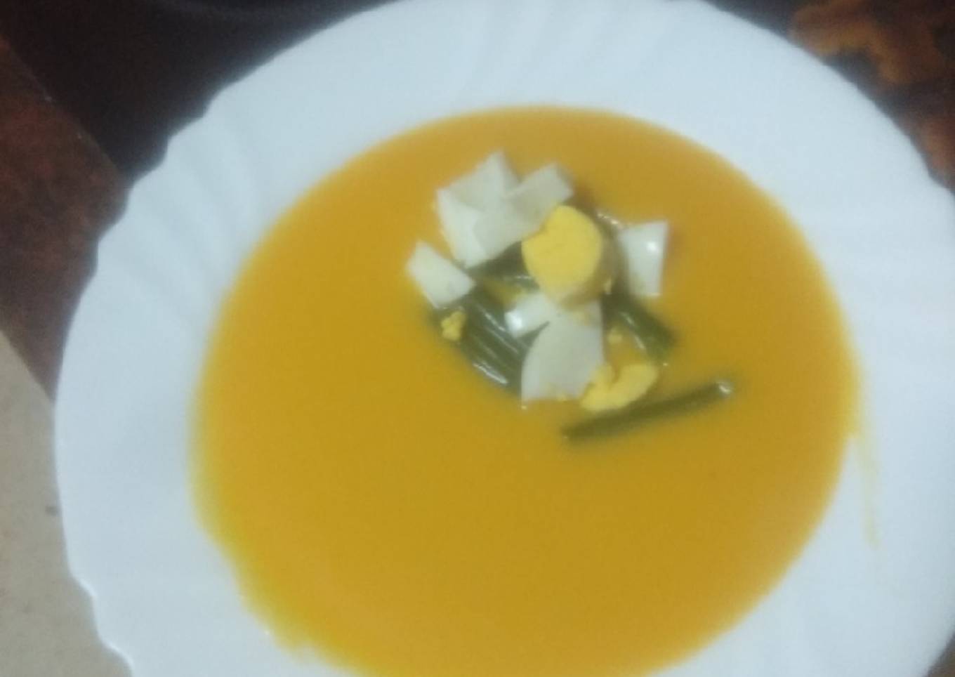 Vichyssoise de calabaza con judías verdes y huevo duro