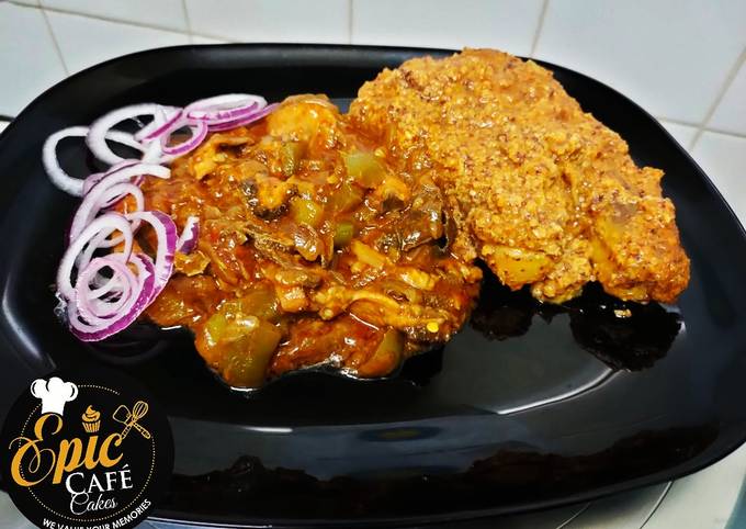 Recipe of Thomas Keller Matoke in peanut sauce served with beef tripe #njaanuary