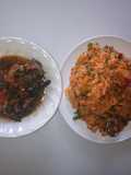Vegetable jallof rice with catfish peppersoup