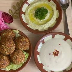 A picture of Homemade Falafel Hummus & Chili Garlic Thahina { Mediterrian }.