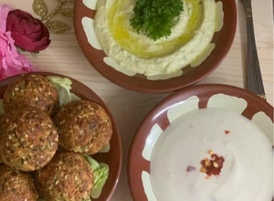 A picture of Homemade Falafel Hummus & Chili Garlic Thahina { Mediterrian }.