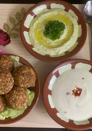A picture of Homemade Falafel Hummus & Chili Garlic Thahina { Mediterrian }.
