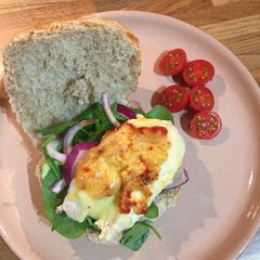 A picture of Homemade chicken burger.