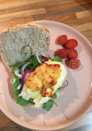 A picture of Homemade chicken burger.