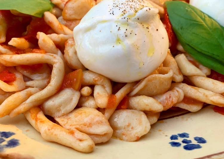 Orecchiette e maccheroncini al pomodoro fresco e burrata