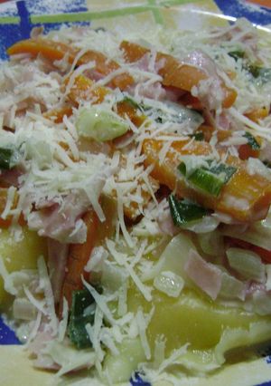 Una foto de Raviolones a los cuatro quesos con crema al verdeo