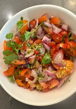 A picture of SPICY Pico de Gallo - My amazing Fresh Tomotoe, Onion Spicy Mexican Salad - PERFECT :P.