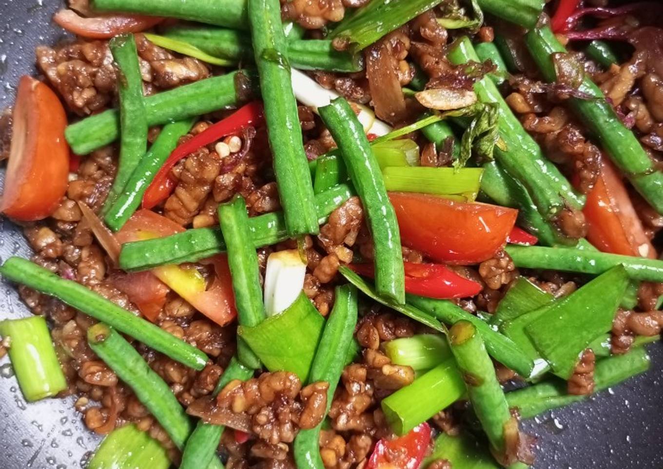 Tumis tempe kacang panjang