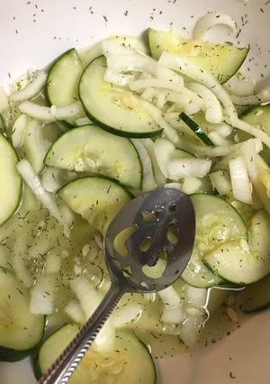 A picture of Jeremiah’s Incredible Cucumber Onion Salad.