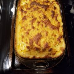 A picture of Debnam: shrimp macaroni and cheese.