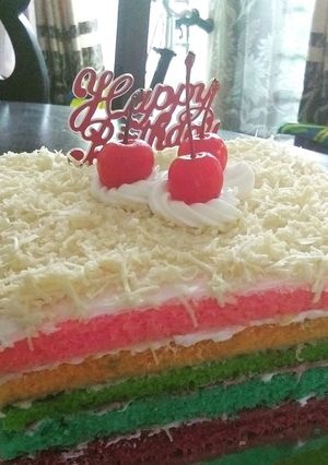 Foto resep Rainbow Cake (Kue Ultah) Birthday Cake