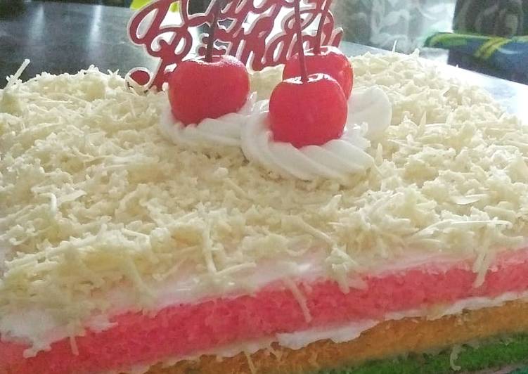 Cara Gampang Menyiapkan Rainbow Cake (Kue Ultah) Birthday Cake, Enak