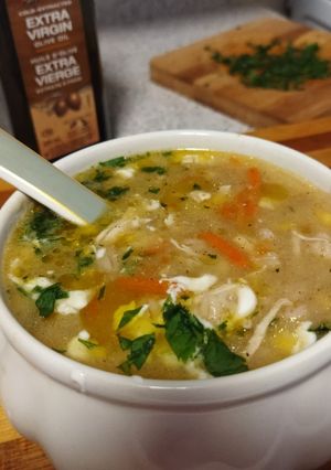 A picture of Chicken barley soup.