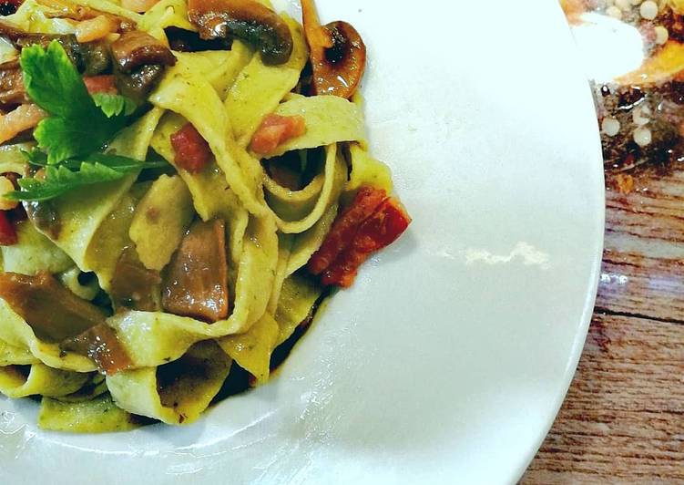 How to Make Ultimate Tagliatelle aromatizzate al basilico con funghi e pancetta🍄🥓🌿