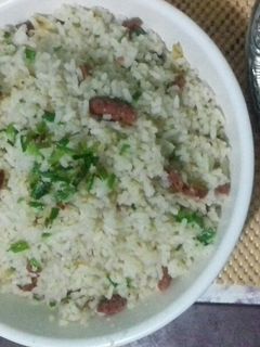 A picture of Fried Rice Chorizo & Spring Onions.