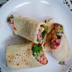 Chicken wrap with coleslaw (burrito) A picture of Chicken wrap with coleslaw (burrito).