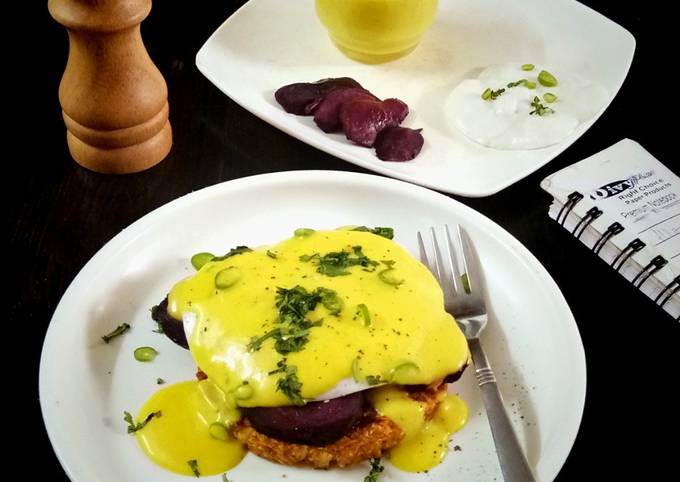 Cauliflower Hash brown Benedict