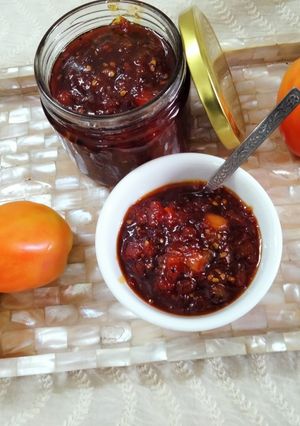 A picture of Tomato Chutney (you can preserve it for 6 months).