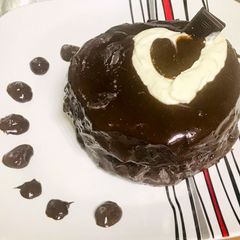 A picture of Decadent checkers cake in microwave.