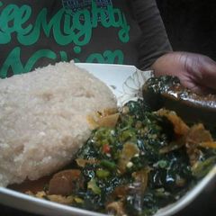 Easy Breezy Ugwu and Okra soup paired with Eba A picture of Easy Breezy Ugwu and Okra soup paired with Eba.