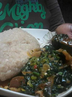 A picture of Easy Breezy Ugwu and Okra soup paired with Eba.