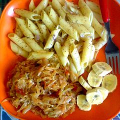 Onion Pasta with Fried Cabbage A picture of Onion Pasta with Fried Cabbage.