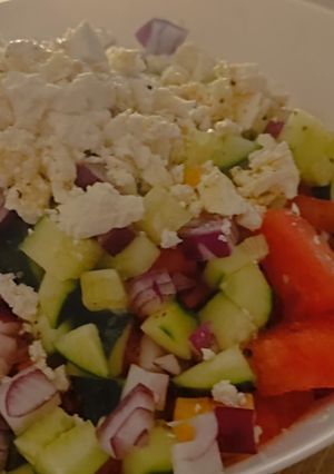 Una foto de Ensalada de sandía y queso feta