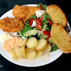 A picture of My Buttermilk Battered Chicken breasts with Salad 🤗.