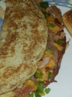 A picture of Bacon and cheese omelette.