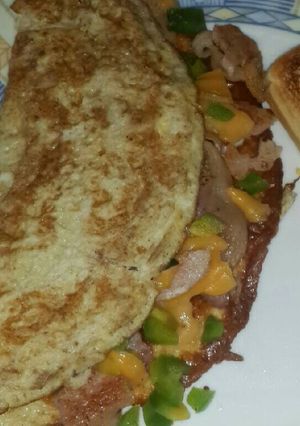 A picture of Bacon and cheese omelette.