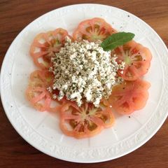 A picture of Bull's heart tomato with Feta cheese Turkish style.