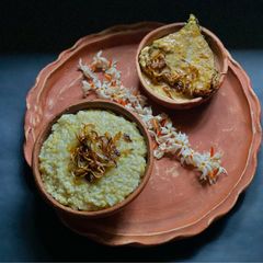 A picture of Saffron Bhuna Khichudi - Durga Pujo special.