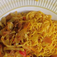 Indomie with cabbage A picture of Indomie with cabbage.