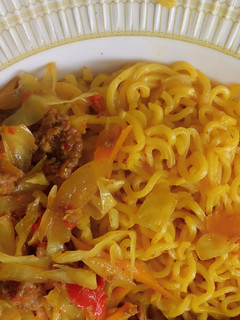 A picture of Indomie with cabbage.