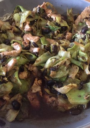 A picture of Sweetheart cabbage and black bean stir fry.