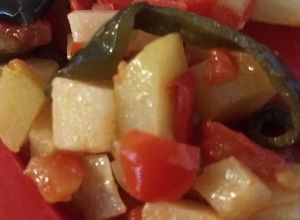 Una foto de Chayotes con rajas a la mexicana mmm deli