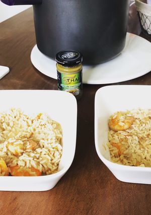 Une photo de Crevette au curry vert