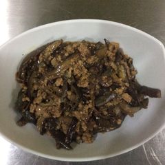 A picture of Eggplant with ground meat.