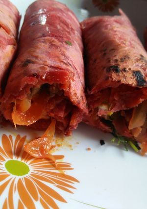 A picture of Beetroot kathi roll.