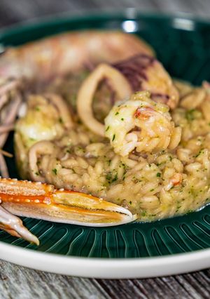 A picture of Risotto with Langoustines and Calamari.