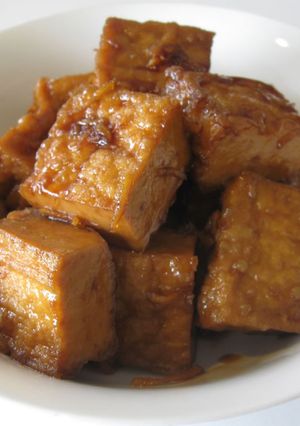 A picture of Atsu-age (Fried Tofu) Simmered in Sweet Soy Broth.