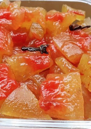 Una foto de Dulce de Cáscara de sandía 🍉- Sandía en Almíbar🍉 Recetas Tradicionales de Israel-Recetas Judías 🇮🇱