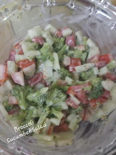 A picture of Broccoli Cucumber salad.