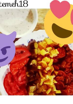 عکسی از دستور سوسیس بندری با ماست بورانی بادمجان