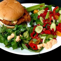A picture of My Southern Fried Chicken Burger with a tasty Salad 😁.