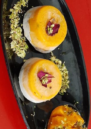 A picture of Vegan Mango Coconut Rose Petals Kulfi.