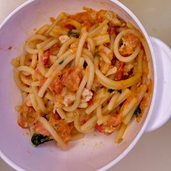 A picture of Baby creamy bolognese spagheti.